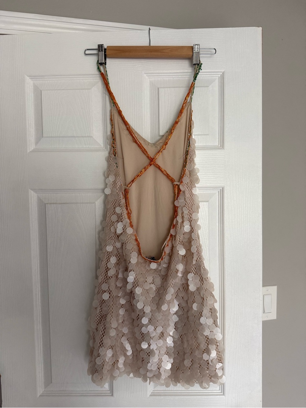 TROPICOQUETA DRESS Beaded Sequin Spaghetti Strap Dress in Nude - Picture 4 of 6